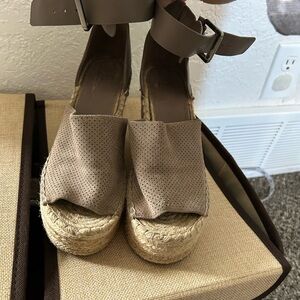 Marc Fisher Taupe Perforated Espadrille Wedge Sandals